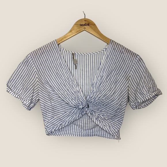 All Saints | Alana Striped Twisted Crop | Size 4 | White/Blue - Picture 2 of 12